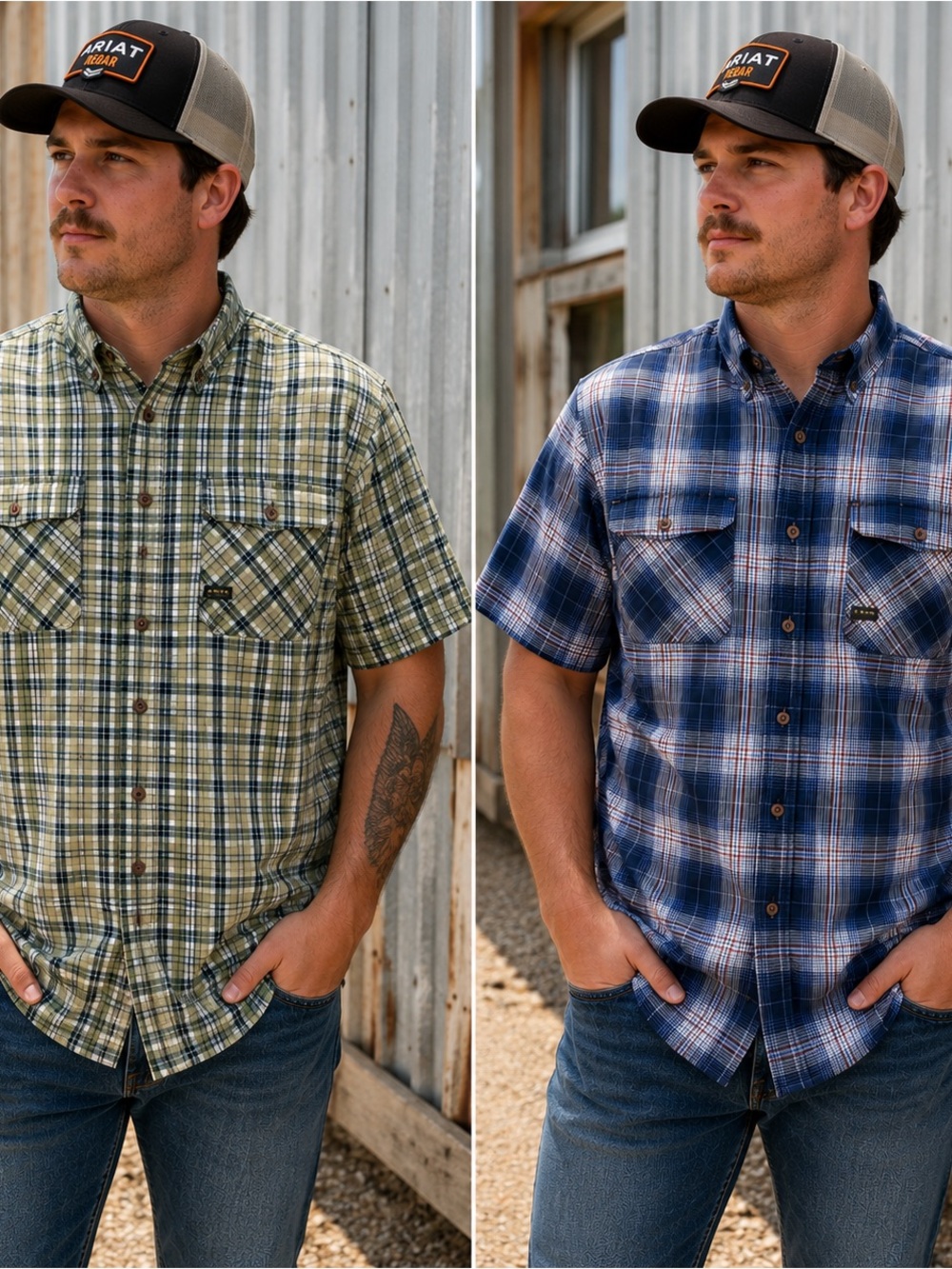 Ariat Rebar Men's XL Plaid Work Shirt Bundle Lot of 2 Short Sleeve Button Front